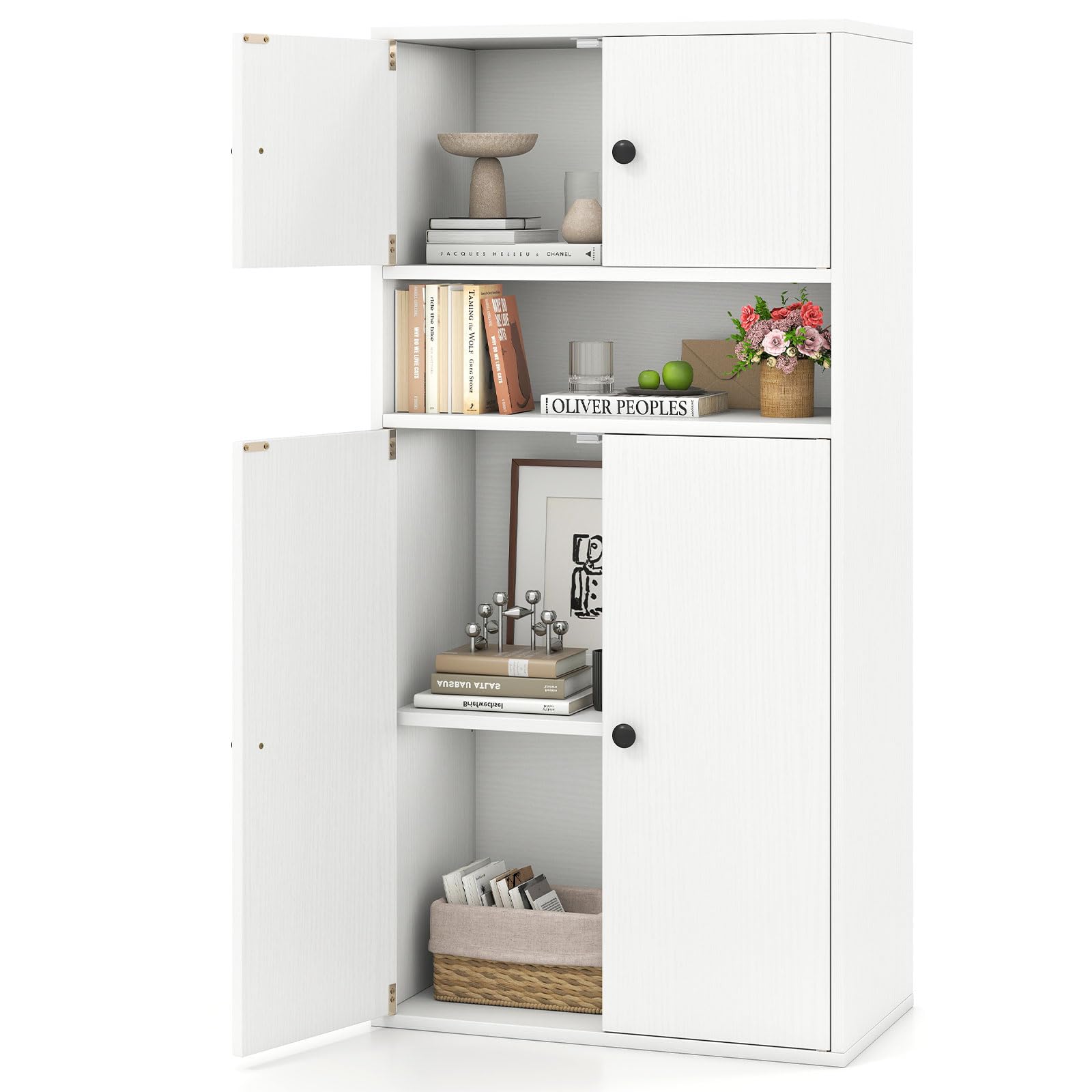 Tangkula 44” Tall Bookshelf with Doors 5-Tier Floor Standing